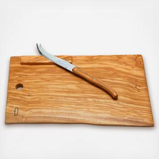 Laguiole Rustic 2-Piece Olive Wood Cheese Board and Knife Set