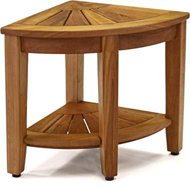 AquaTeak The Original 15.5" Kai Corner Teak Shower Bench with Shelf