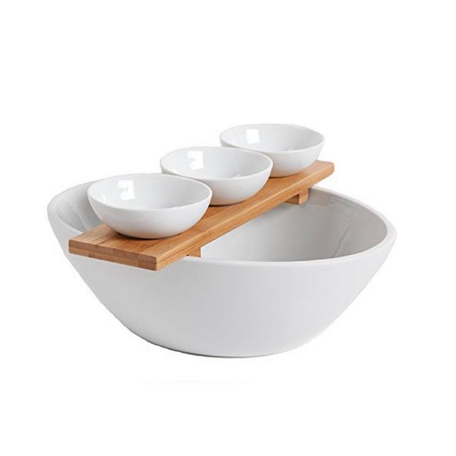 Gracious Dining 3 Piece Tidbit Serving Set with Bowls and Bamboo Tray