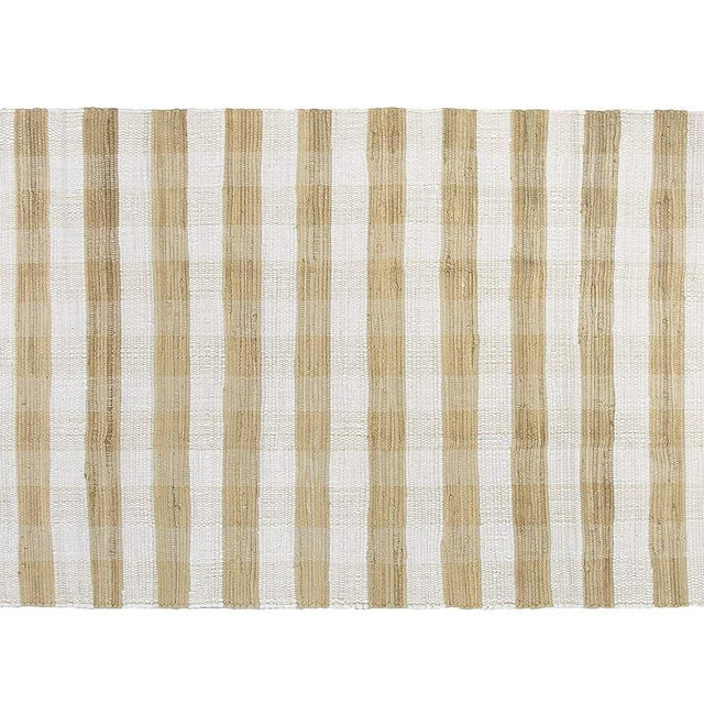 GLAMBURG Cotton Reversible Area Rug 3' x 5' Farmhouse Floor Mat, Handwoven Washable Carpet Checkered Plaid Rug for Front Porch Living Room Kitchen Bedroom - Beige Natural