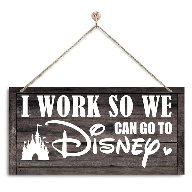 Inspirational Decor, I Work So We Can Go to Disney Sign, Decorative Wall Plaque, Work Humor, Funny Office Wood Sign, Office Wall Decor Art, Rustic Farmhouse Office Decoration (Black)