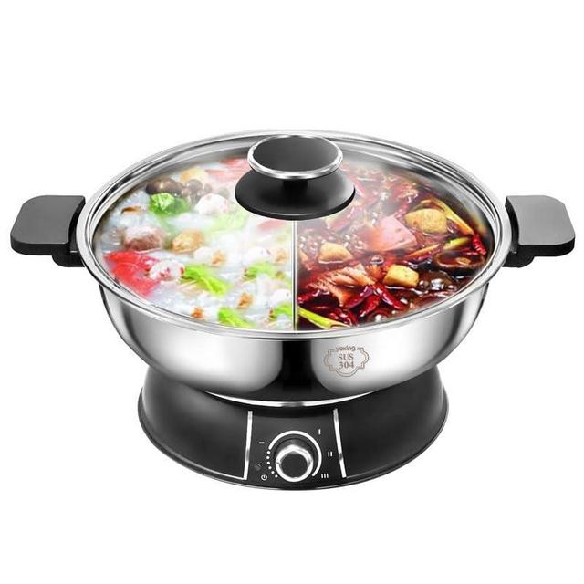 YONGXING Electric Hot Pot 30cm with Divider 304 Stainless Steel, 1400W Dual-Sided Shabu Hot Pot, 5 Liters (HS-160BU)