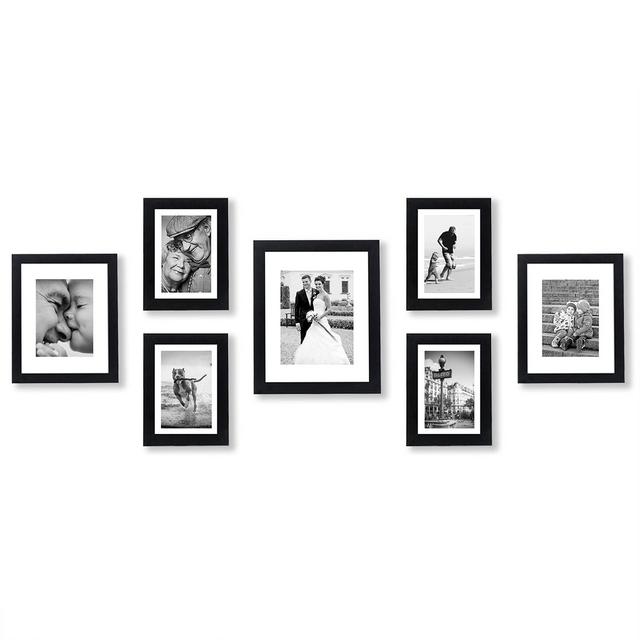 Americanflat 7 Pack Gallery Wall Set | Displays One 11x14, Two 8x10, and Four 5x7 inch photos. Shatter-Resistant Glass. Hanging Hardware Included! , Black