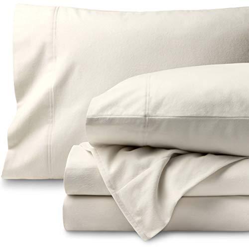 Bare Home Flannel Sheet Set 100% Cotton, Velvety Soft Heavyweight - Double Brushed Flannel - Deep Pocket (Queen, Ivory)