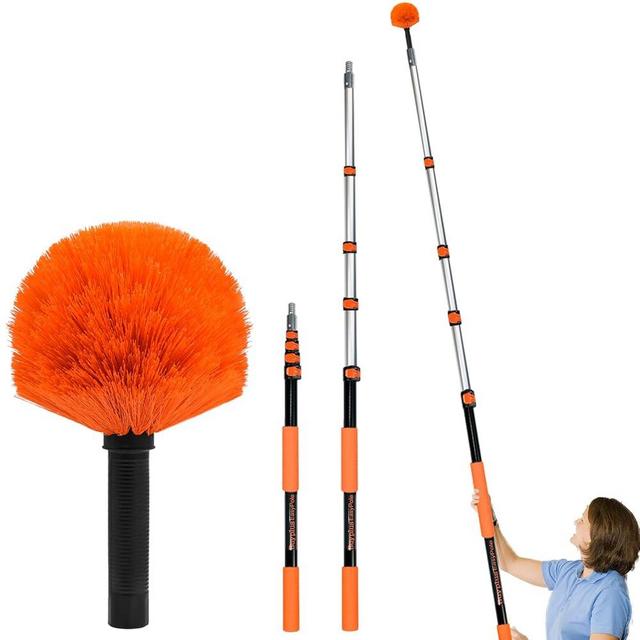 Cobweb Duster with Extension Pole - 5-20 Foot Long Spiderweb Cleaning Brush, Professional Telescopic Aluminum Ceiling and Corner Dusters for Indoor and Outdoor