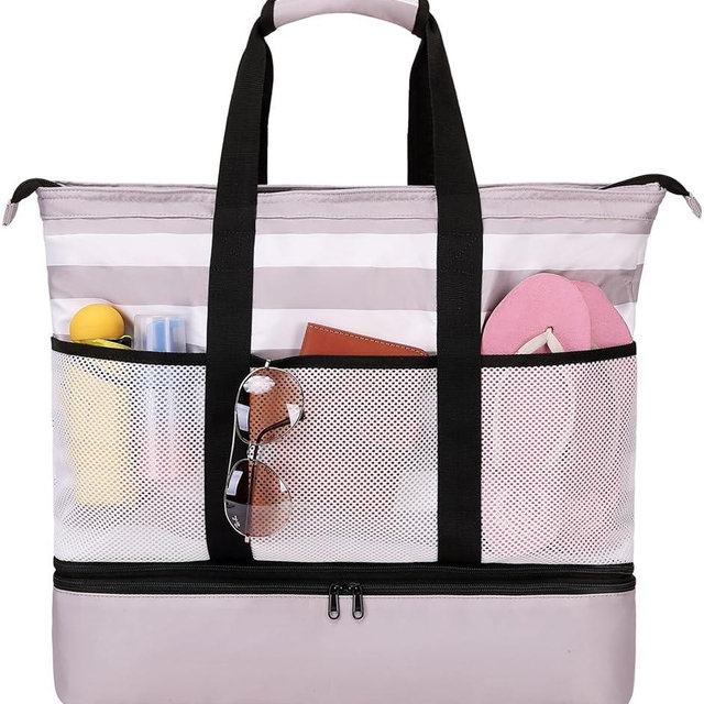 JIANYA Beach Bag Women Waterproof Sandproof Beach Tote Bags with Cooler Top Zipper Large Totes for Pool Travel Daily