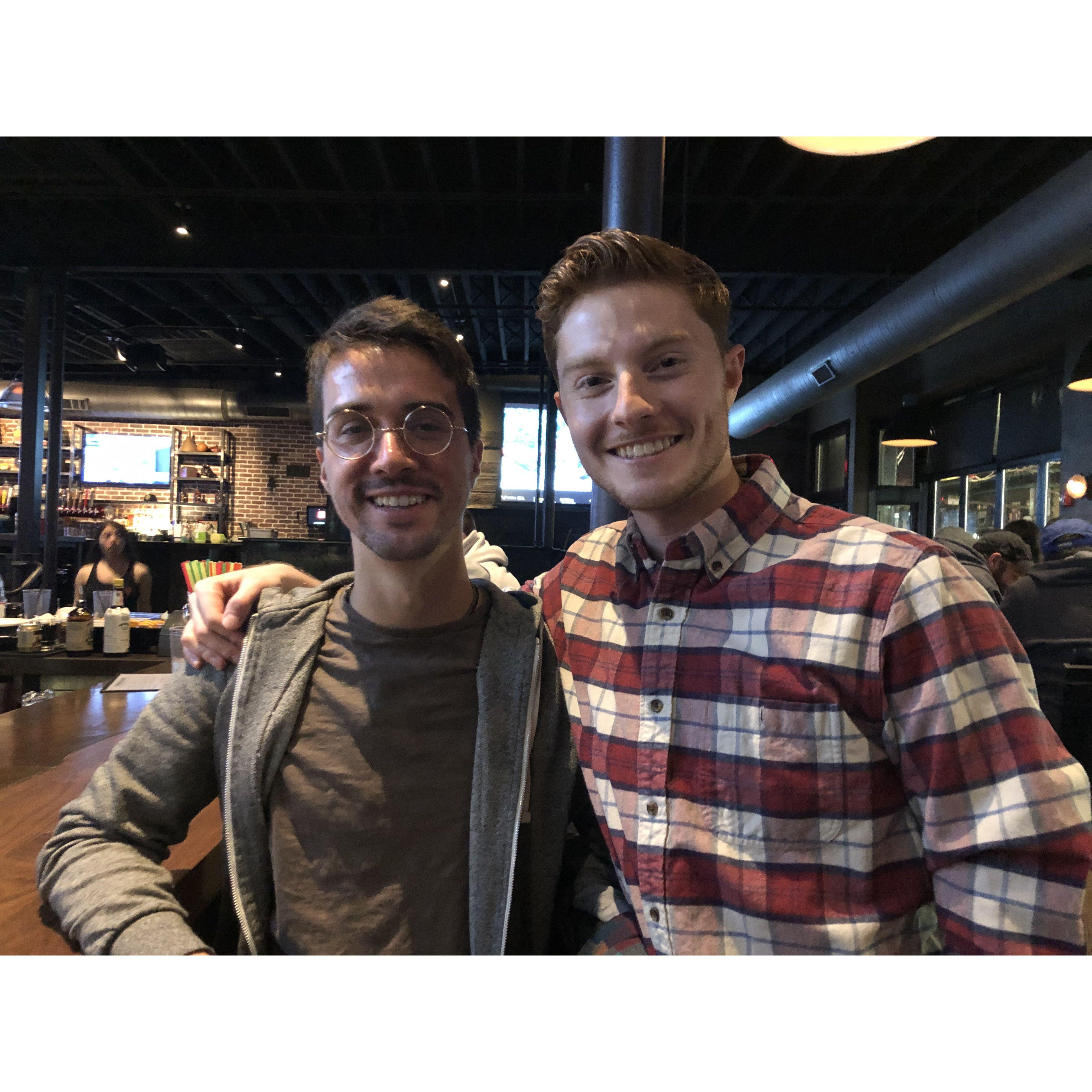 Our first picture together, November 2019 at TITS in Allston.