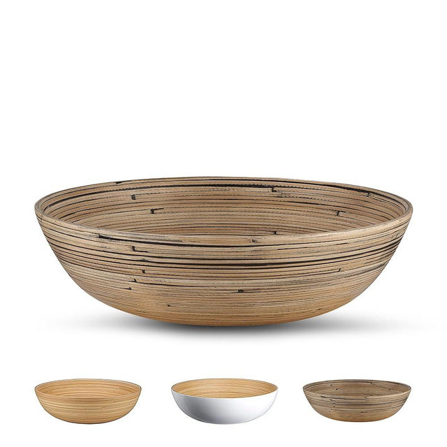 LEXA 12" Handmade Black Bamboo Wooden Salad Bowl - 130Oz Lightweight Large Wooden Bowls for Food - Bamboo Wooden Fruit Bowl for Kitchen Counter, Wood Bowls for food - Wooden Serving Bowl for Snacks