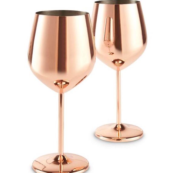 PG Copper / Rose Gold Stem Stainless Steel Wine Glass Set 4 - 18.5 oz