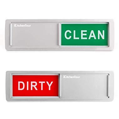 KitchenTour Clean Dirty Magnet for Dishwasher Upgrade Super Strong Magnet - Easy to Read Non-Scratch Magnetic Silver Indicator Sign with Clear, Bold & Colored Text