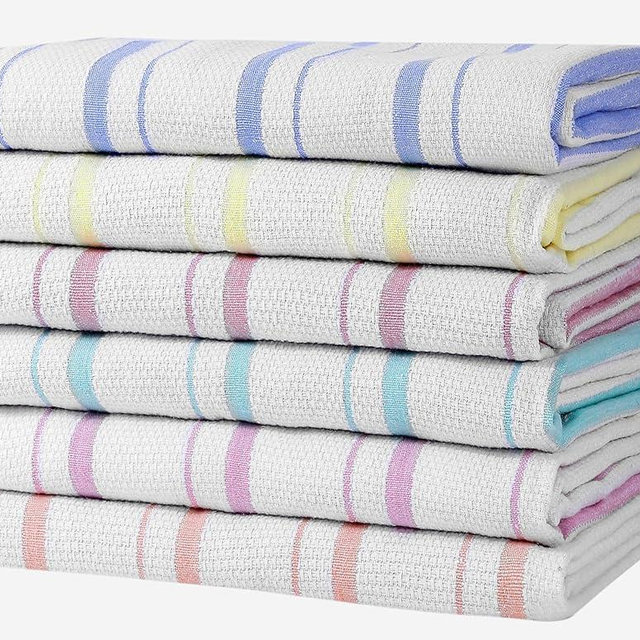Zeppoli Classic Kitchen Towels - 6 Pack - 20 by 28 inches - 100% Natural Cotton Dish Reusable Cleaning Cloths - Super Absorbent - Machine Washable Hand Towels (Pastel)