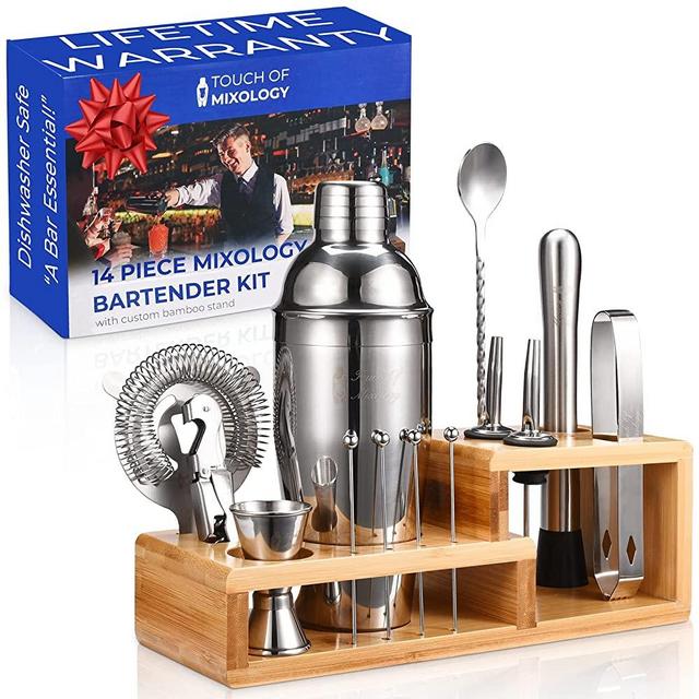 Touch of Mixology Bartender Kit - Bar Set Cocktail Shaker Set - Cocktail Kit Set - Bartending Kit - Bar Essentials for Home Bar Cart Accessories - Perfect Housewarming Gift - New Home Essentials 14 PC