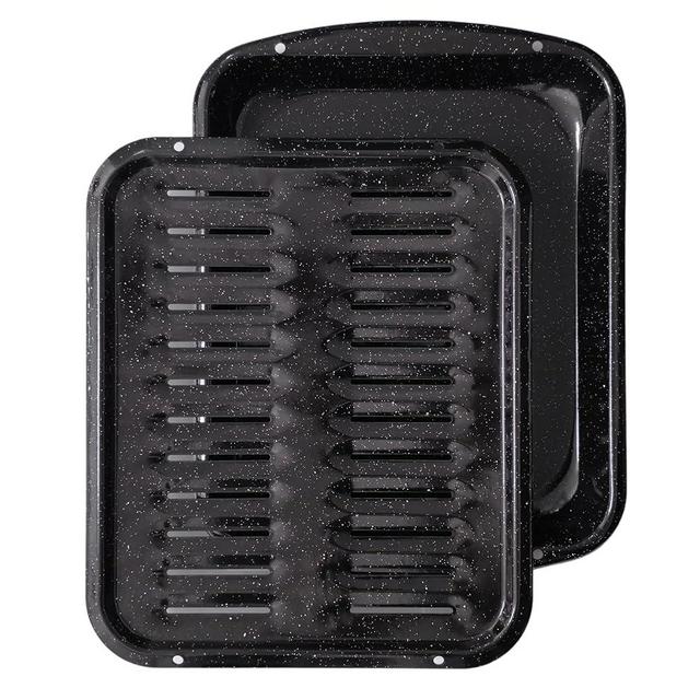 Broiler Pan for Oven Nonstick 16.75” x 13” Porcelain Nonstick Coated - Broiling Pan for Oven Withstands Heat up to 550° F - Heavy Duty Broil Pans and Rack Circulates Heat and Drains Fat (Speckled)