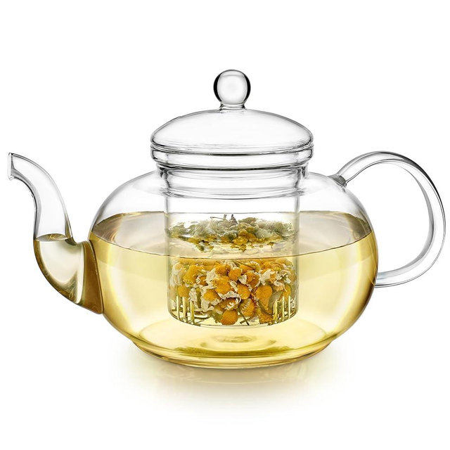 Teabloom Blossoms Glass Teapot – Stovetop and Microwave Safe Borosilicate Glass Teapot with Removable Loose Tea Glass Infuser (32 Oz) - Tea Purist's Choice