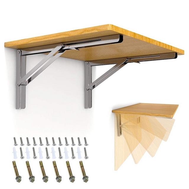 Boeray 16" 304 Stainless Steel Folding Shelf Bracket Triangle Wall Mount Support Heavy Duty Paint Bench Table Shelf Brackets 90 Degree Hinge Shelves Tables 440 lb / 200KG Load Pack of 2 with Screw