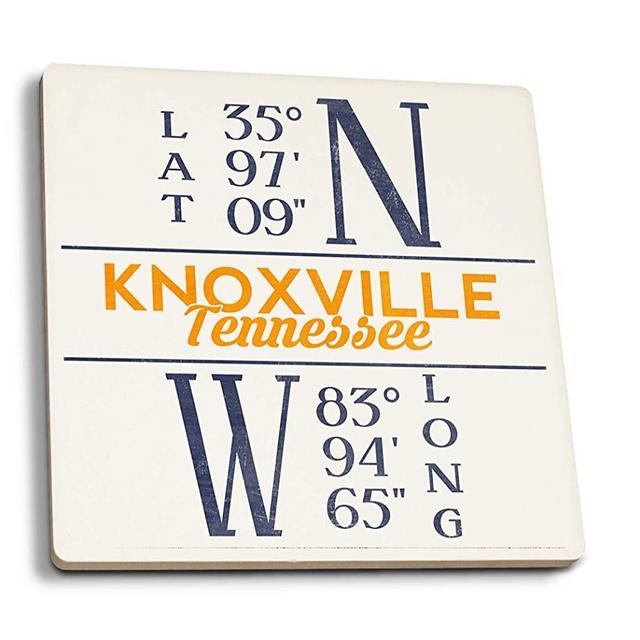 Knoxville, Tennessee, Latitude and Longitude, Orange and Blue (Set of 4 Ceramic Coasters, Cork-Backed, Absorbent)