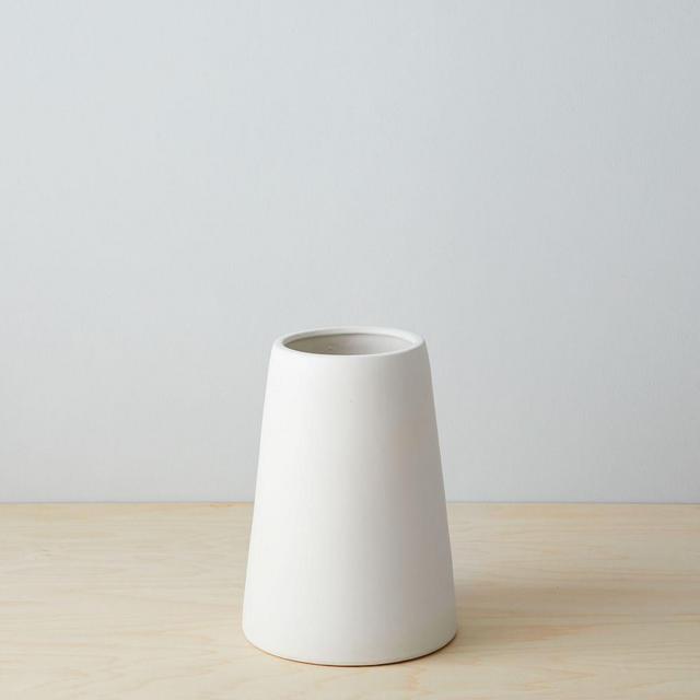 Pure White Ceramic Vase, Squat, White