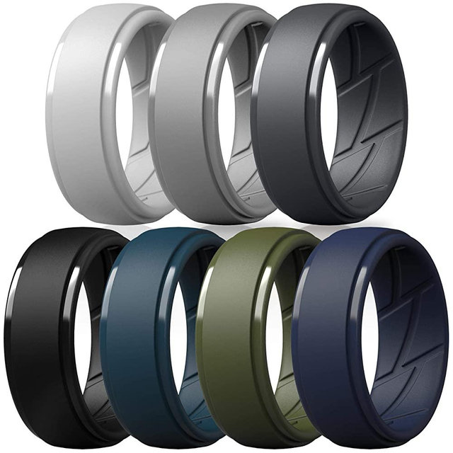 ThunderFit Silicone Wedding Ring for Men, Breathable with Air Flow Grooves - 10mm Wide - 2.5mm Thick