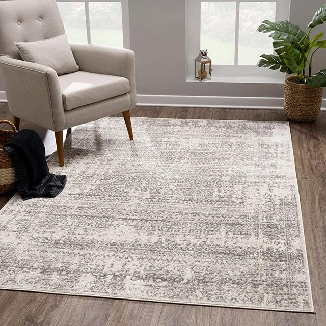 Vintage Geometric Cream Gray Area Rug - Boho Distressed 8x10 Rug for Living Room, Bedroom and Kitchen (7'10" x 10') by Bloom Rugs