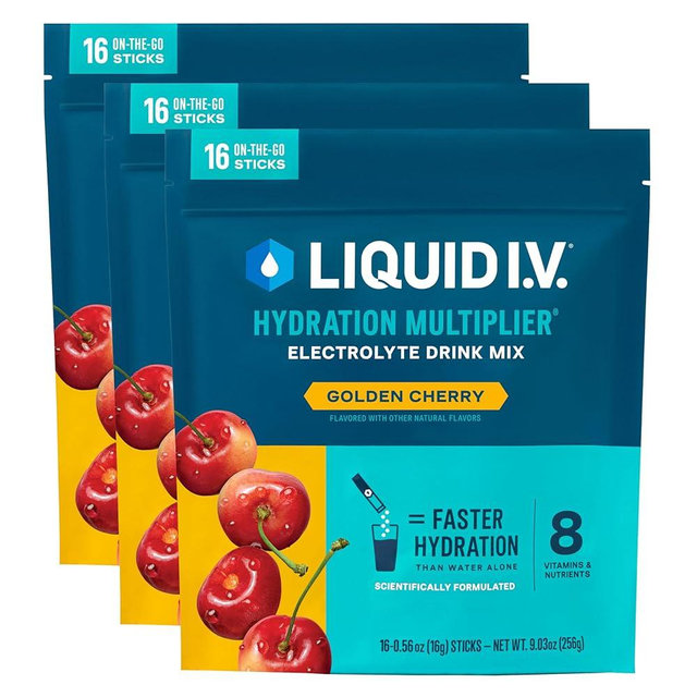 Liquid I.V.® Hydration Multiplier - Golden Cherry | Electrolyte Powder Drink Mix | 3 Pack (48 Servings)