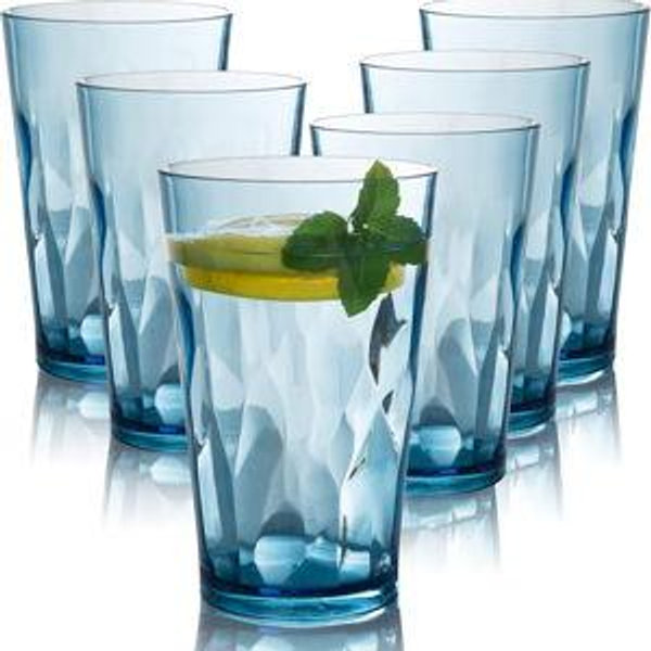 Unbreakable Plastic Drinking Glasses [Set of 6] Shatterproof Tumblers, Reusable Glass Cups, Dishwasher Safe (16 Ounces)