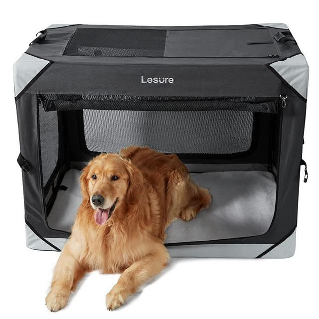 Lesure Collapsible Dog Crate - Portable Dog Travel Crate Kennel for Extra Large Dog , 4-Door Pet Crate with Durable Mesh Windows, Indoor & Outdoor (Charcoal Gray)