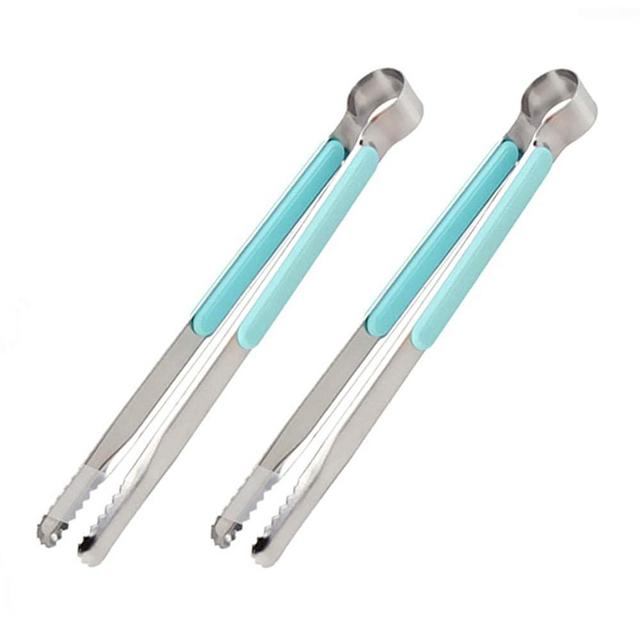 Rely2016 Random Color 2PCS Stainless Steel Food Ice Tong Baking BBQ Tongs Cooking Utensils with ABS Plastic Handle 9 Inch