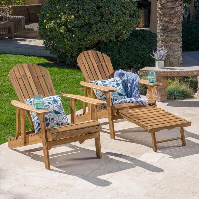 Oakley Natural Stained Reclining Wood Adirondack Chair with Footrest (2- Pack)