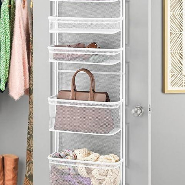 Whitmor Over The Door Organizer - 6 Sections - Pantry, Bathroom, Accessory Organizer - Metal and Mesh - White