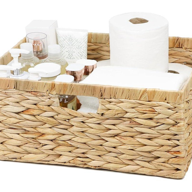 Jumbo Wicker Basket, Rectangular Wicker Baskets for Storage, Water Hyacinth Extra Large Storage Baskets, Shelf Basket with Built-in Handles-1 Pack