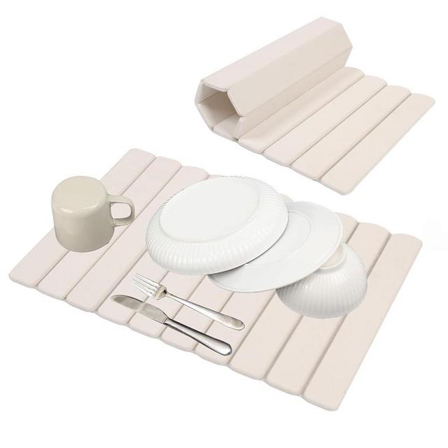 Stone Dish Drying Mats for Kitchen Counter, 24"×16" - Quick Dry Eco-Friendly Diatomaceous Earth Mat, Super Absorbent, Non-Slip Collapsible Dish Drying Mat for Dishes Bottles Cups, Match any Countertop