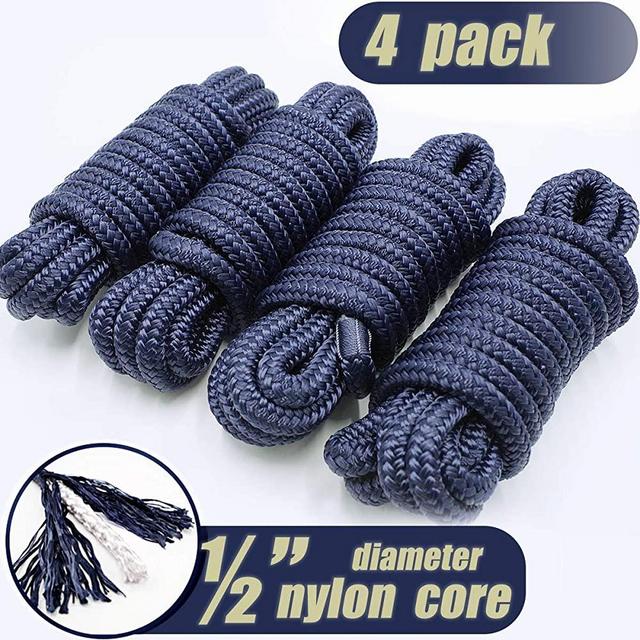 INNOCEDEAR Double-Braided Nylon Dock Line (Navy Blue,Professional Boat Rope,L: 15 ft. D: 1/2 inch Eyelet: 12 inch, 4 Pack).Hi-Performance Marine Boats Mooring Rope Dock Line