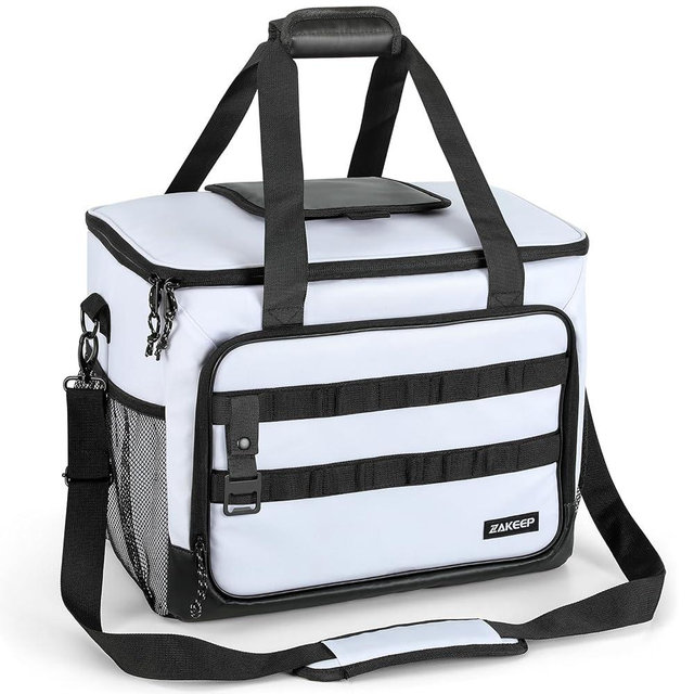 ZAKEEP Soft Cooler Bag, Large Leakproof Beach Cooler, 30 Cans Collapsible Cooler with Adjustable Shoulder Straps, Ice Chest, Portable Insulated Bag Camping Cooler for Travel＆Camping＆Picnic, White