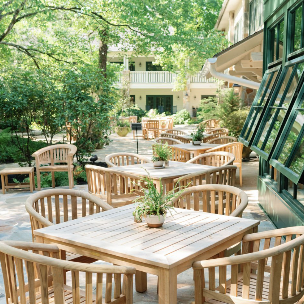 The beautiful patio with a koi pond and a fire pit that's lit every night with s'mores for all!