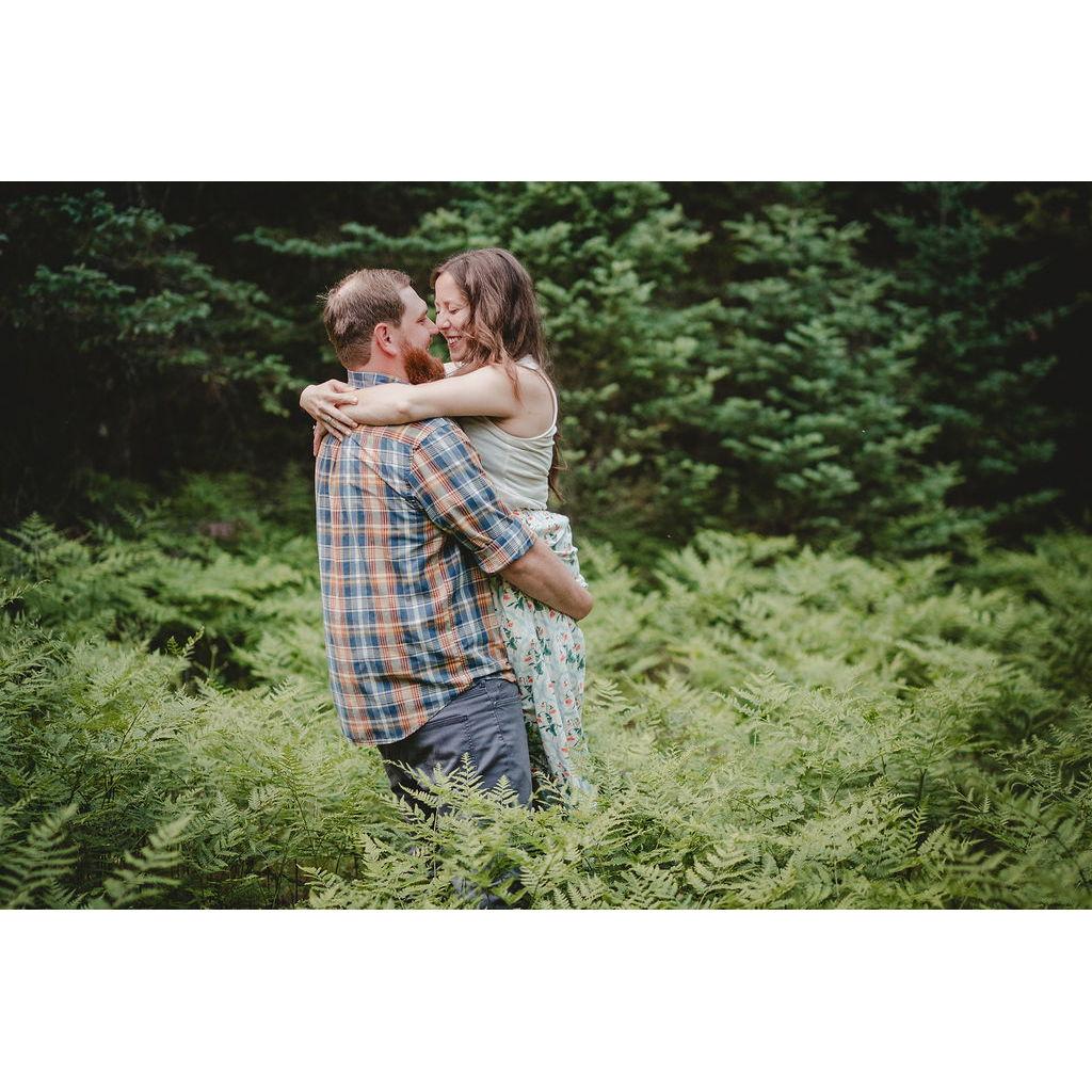 Engagement photos taken on the White Cedar Segment of the Ice Age Trail at the Rice Lake Preserve in June 2025 by the fabulous Sara Griena: AnaFinn Photography, www.anafinnphotography.com