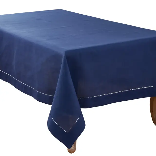 Saro Lifestyle Classic Hemstitch Border Tablecloth, Navy Blue, 70" x 120"