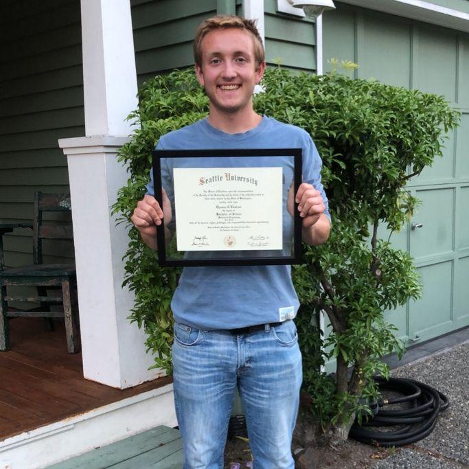 Tom graduated from Seattle University in June 2020. He finished his senior year over Zoom and didn't get a graduation ceremony.