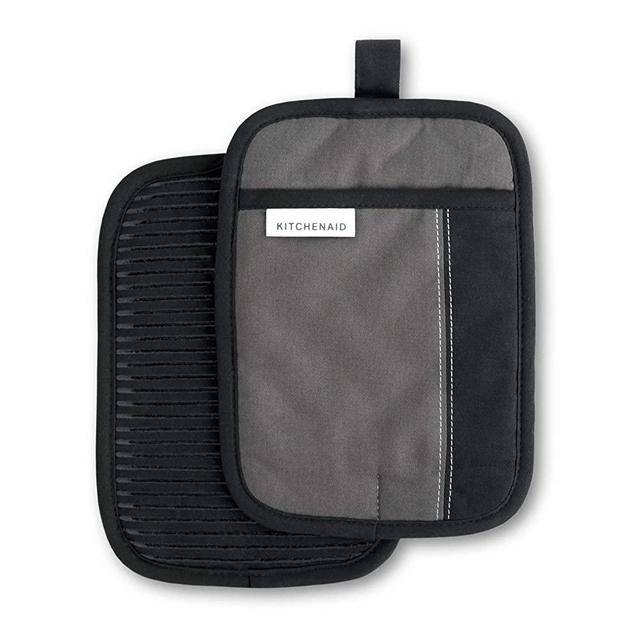 KitchenAid Beacon Pot Holder Set, 7"x10", Contour Silver/Black