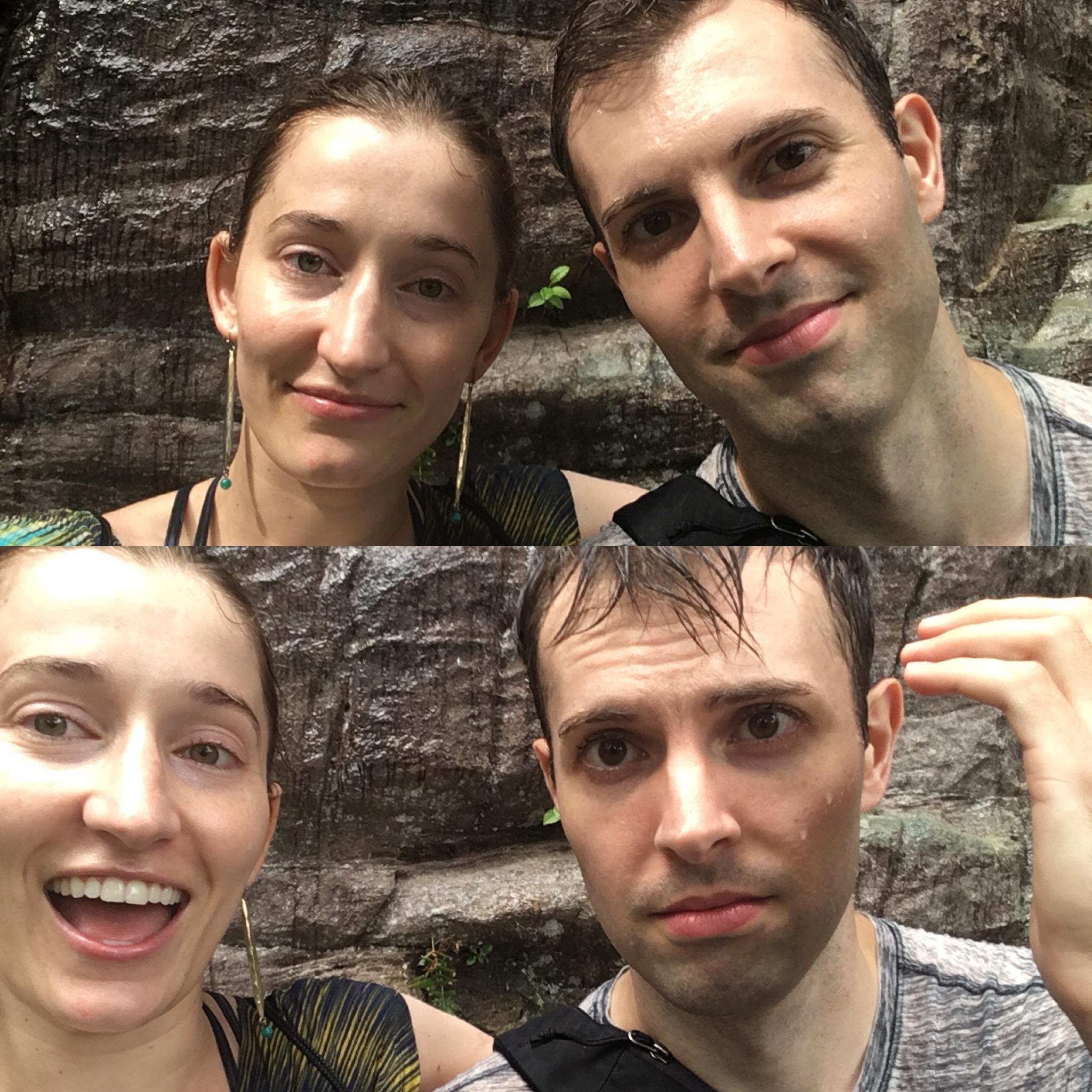 Our first photos together as a couple. Getting drenched on Pilot Mountain.