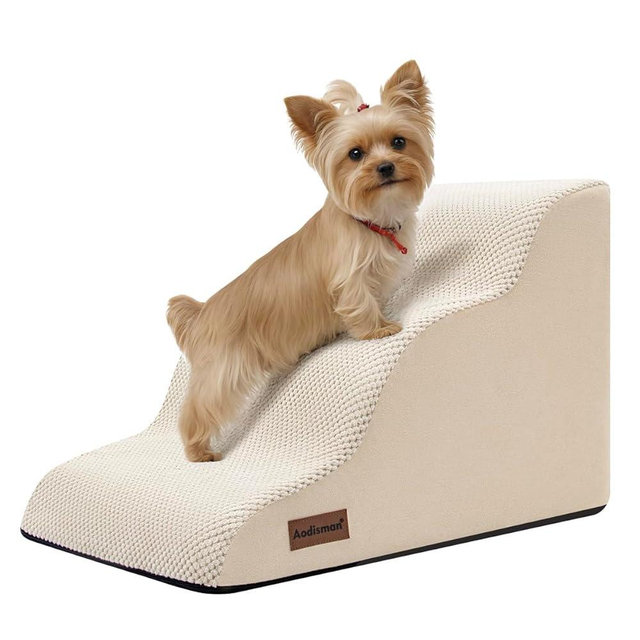 Aodisman Dog Stairs for Small Dogs,3 Step Dog Ramp for Couch and Bed,Pet Stairs with Non-Slip Bottom for Old Cats,Indoor Pet Steps,Comfort,Durable,15.4" H