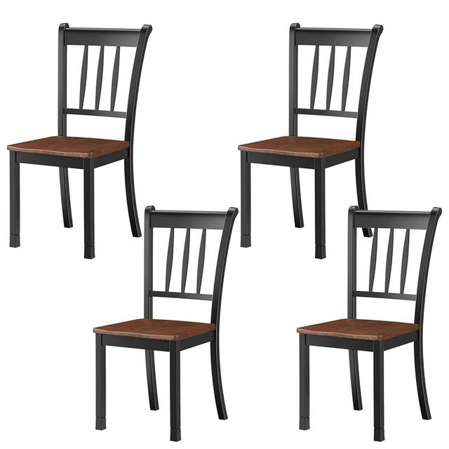 POWERSTONE Dining Chairs Set of 4, Wooden Dining Chair with W-Shaped Seat Kitchen Chairs for Kitchen and Dining Room (Black)