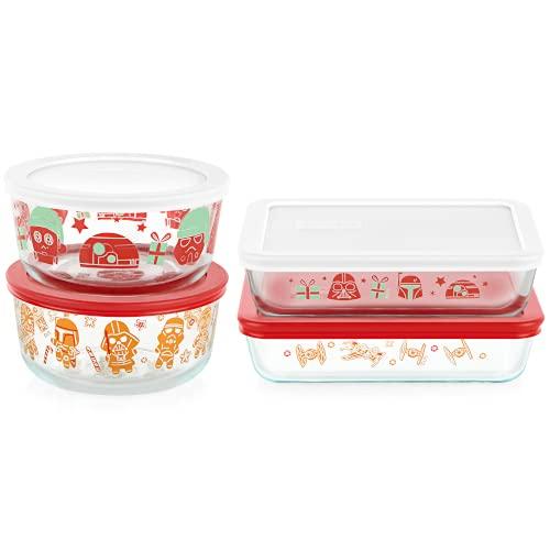 Pyrex Star Wars Holiday Decorated Glass Storage Set, 8 Piece