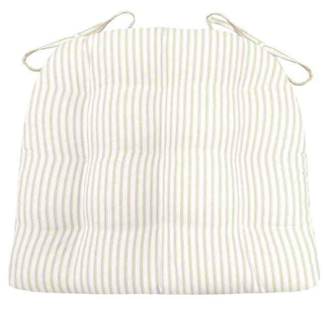 Barnett Home Decor Ticking Stripe Natural Dining Chair Pad with Ties - Extra-Large Size 18 Chair Cushion - Latex Foam Fill - Machine Washable, Reversible, Solid Color, 100% Cotton, Made in USA (XL)