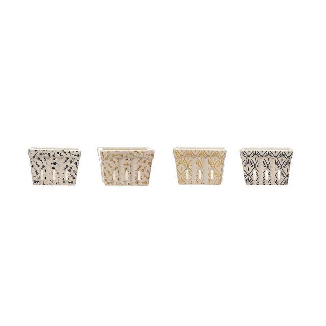 Creative Co-op Stoneware Berry Baskets, Multicolor, Set of 4 (Stamped Pattern)