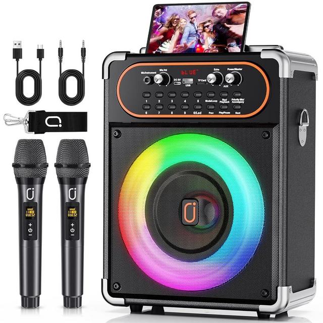 HWWR Karaoke Machine with 2 Microphones, Portable Bluetooth 5.3 Karaoke Speaker for Outdoor Events,Gatherings and Parties, PA System with Echo Adjustment for Adults, Support TVs Connected