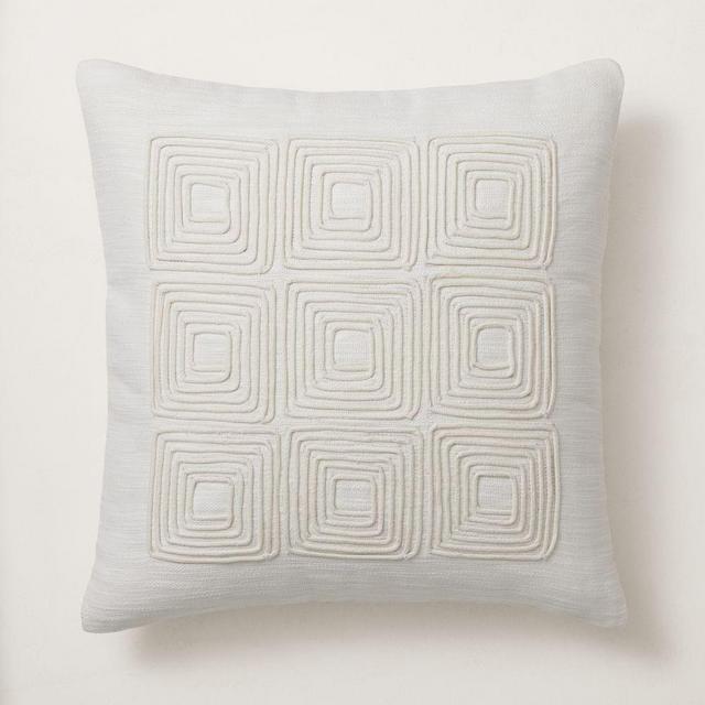 Corded Grid Pillow Cover, 20"x20", Alabaster, Set of 2