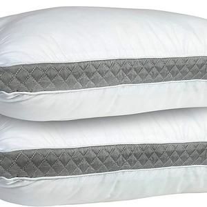 Lux Decor Collection Gusseted Quilted Bed Pillow - Set of 2 Premium Quality Bed Pillows For Side and Back Sleepers (King, Grey Gussets)