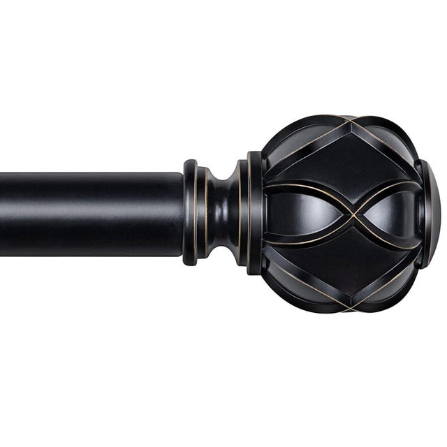 KAMANINA Black Curtain Rod for Windows 72 to 144 Inches (6-12ft) Long Heavy Duty Curtain Rods, 7/8 Inch Adjustable Drapery Rods with Decorative Netted Texture Finials
