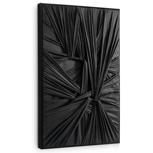 SAFERRYHOME Black Abstract Textured Minimalist Wall Art - 3D Contemporary Dimensional Home Office Living Room Modern Wall Decor Canvas Framed - 24"x36"