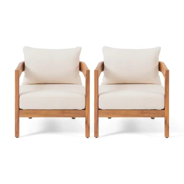 Christopher Knight Home Brooklyn Outdoor Acacia Wood Club Chair with Cushions , Teak/Beige